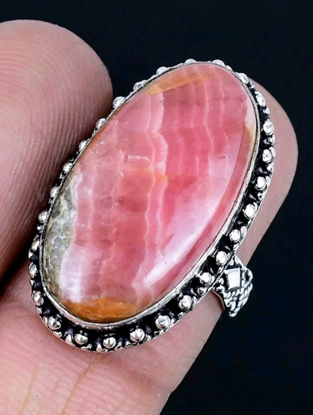 Rhodochrosite Gemstone 925 Sterling Silver Handmade Ring